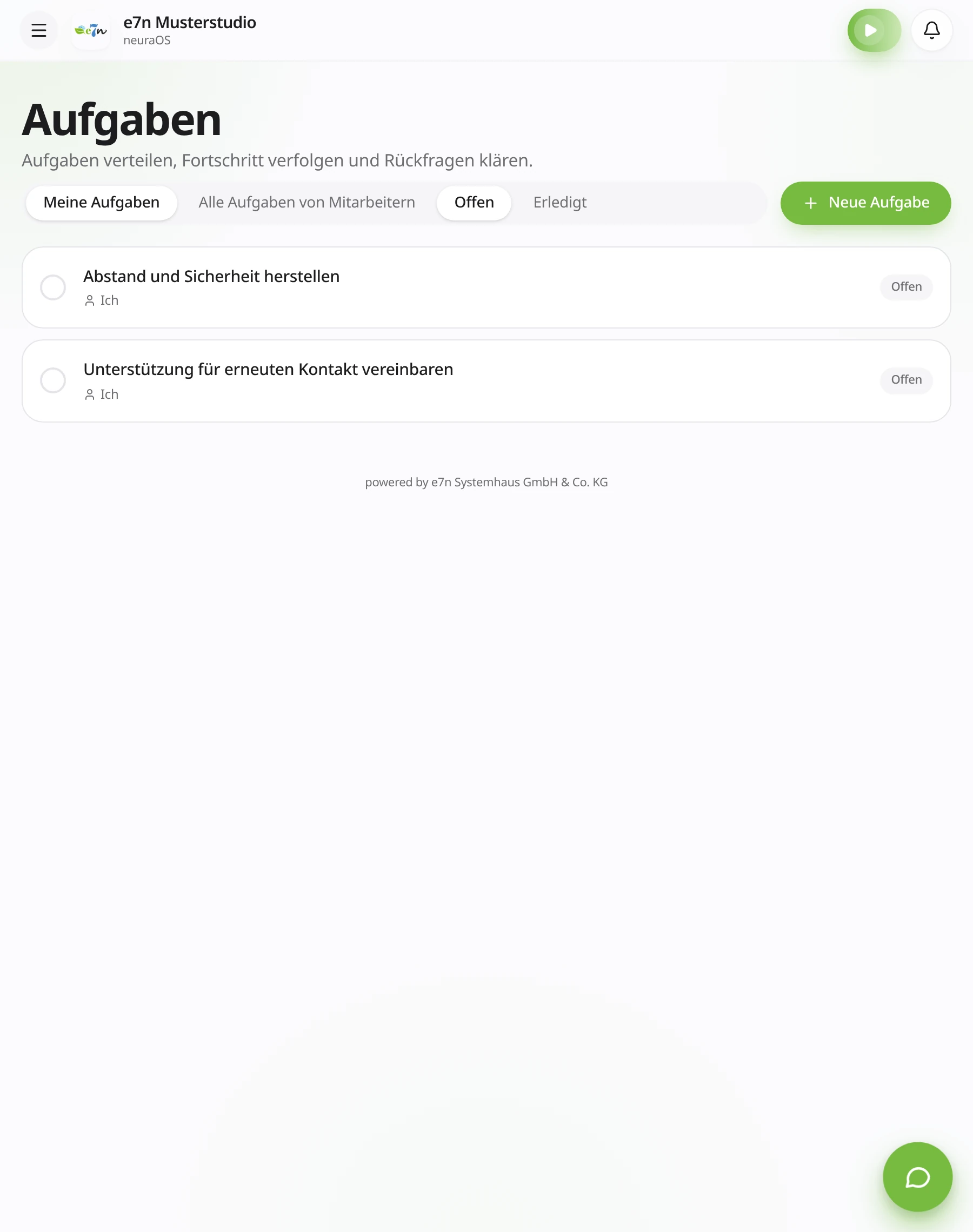 neuraOS Aufgabenmanagement auf einem Tablet